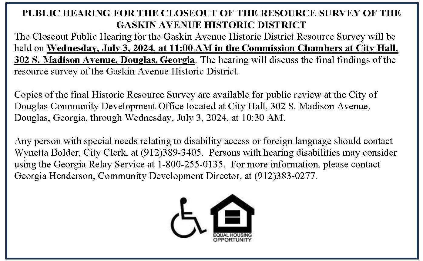 Public Hearing - Close Out for Historic District Resource Survey